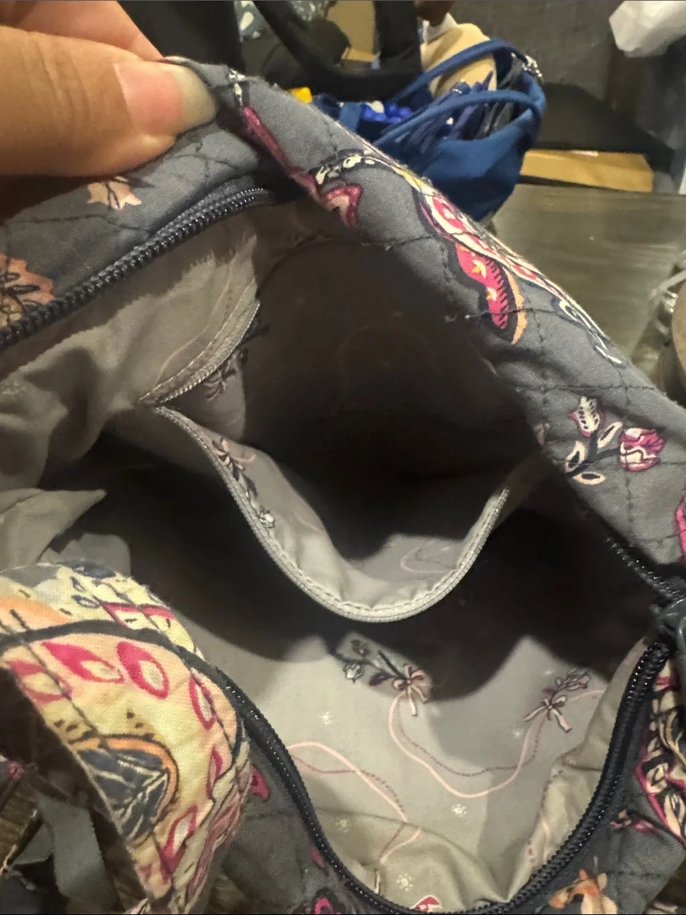 Vera Bradley Gray Paisley Quilted Crossbody with Pink Accents